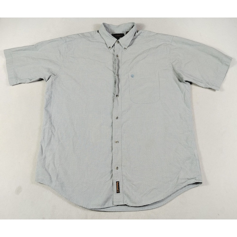 Vintage Timberland Shirt Mens XL Blue Check Short Sleeve Button Up Casual Y2K